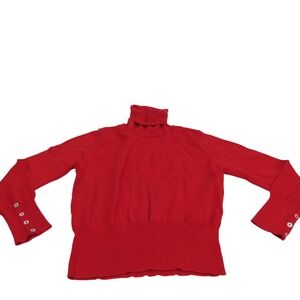 Erik Stewart Women's Turtleneck‎ Sweater Button Cuff Red Cotton  Small